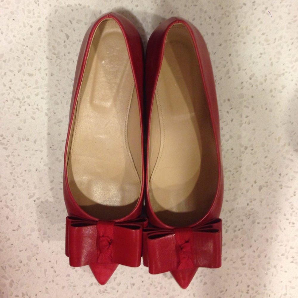 J. Crew Red VIV flats with bow detail